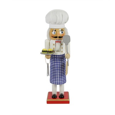 Northlight 14.25" White and Blue Chef with Gingham Apron Christmas Nutcracker