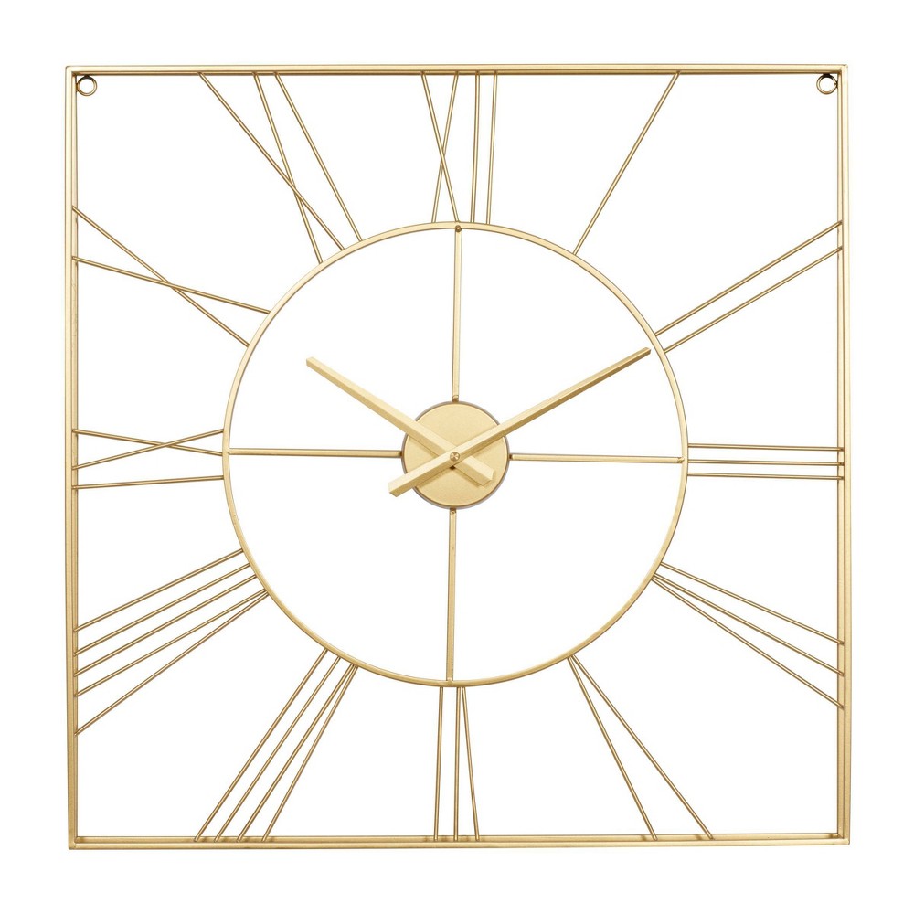 Photos - Wall Clock 24"x24" Metal Open Frame Square  Gold - CosmoLiving by Cosmopoli