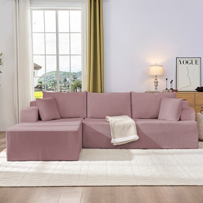 Mjkone 2-Pcs Free Combination Modular Sectional Sofas with Deep Seat,Corduroy L-Shaped Sofa with Chaise Lounge