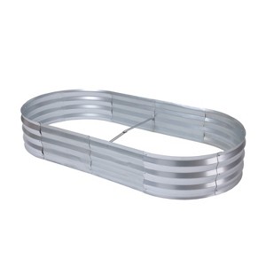 LuxenHome 6ft x 3ft Oval Galvanized Steel Raised Garden Bed Planter Silver - 1 of 4