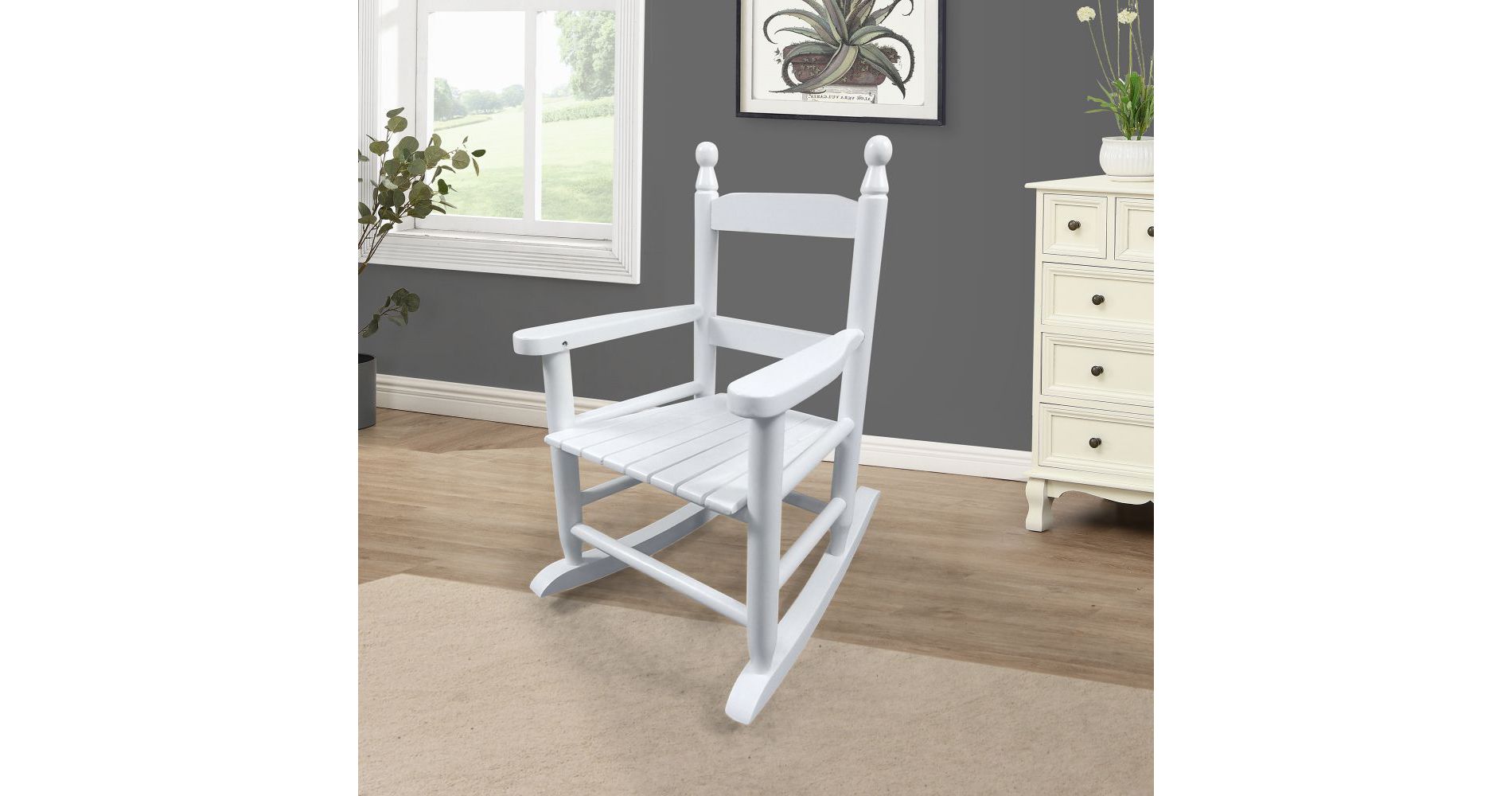 Aghana Digitals Kids' Rocking Chair - Solid Populus Wood, 110 LBS Capacity, Indoor/Outdoor Use with White 2.95x15.55x22.8 in
