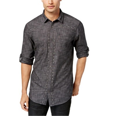 I.N.C International Concepts Mens Studded Chambray Button Up Shirt, Black, Small