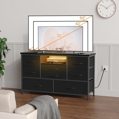 8-Drawer Fabric Dresser TV Stand with RGB LED & Power Outlet, Wood-Top Storage Console for 55" TV