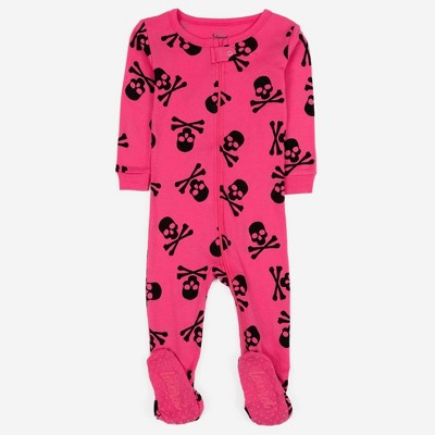 Image of Leveret Footed Cotton Halloween Pajama Pink Skulls 6-12 Month