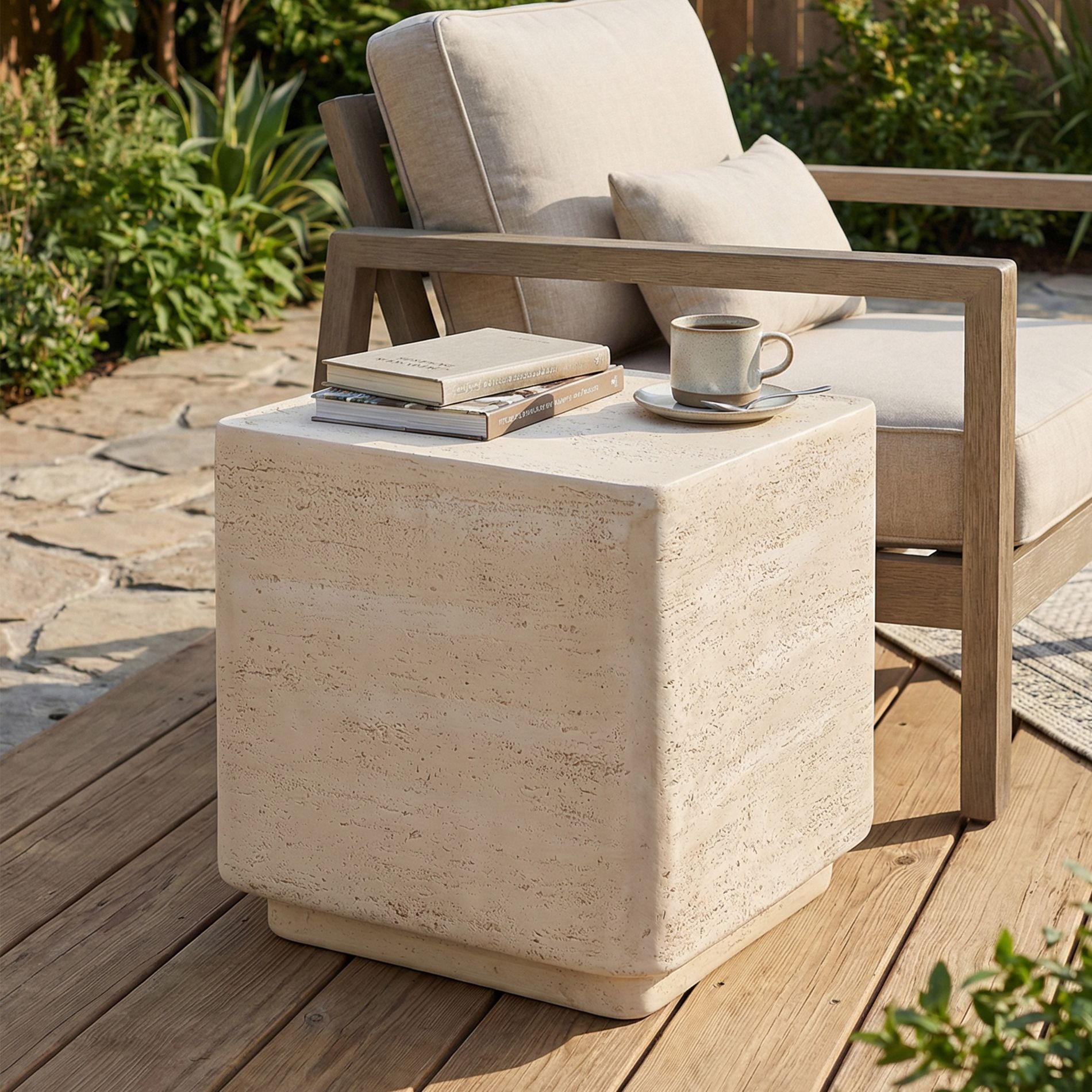 Christopher Knight Home Emma Patio Modern Lightweight Concrete Square Side Table, Beige