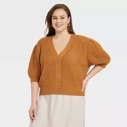 Women's Button-Front Cardigan - A New Day™ Brown 2X