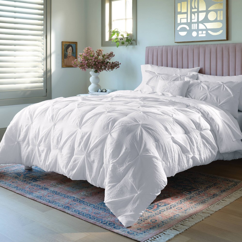 Photos - Bed Linen 8pc Queen Pinch Pleat Comforter and Sheet Set White - Threshold™