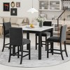 TiramisuBest 5psc Counter Height Dining Table Set with One Faux Marble Top Dining Table and Four Velvet-Upholstered Chairs,Black - 3 of 4
