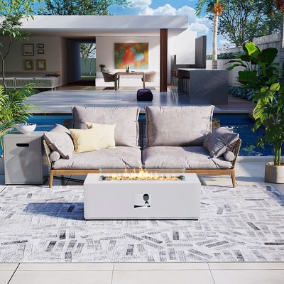 42-inch Outdoor Rectangular Fire Pit Table Propane for Outside Patio with Tank Cover and Windshield cover