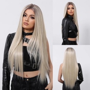 Jessie's Wig 26 Inch Straight Lace Wigs Synthetic Hair 13*5*1 Lace Ombre Blonde With Grey Root 1 Pc/Pack - 1 of 4