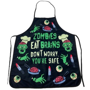 Zombies Eat Brains Don't Worry You're Safe Funny Halloween Brains Cooking Graphic Kitchen Smock - Crazy Dog Bakeware - 1 of 4