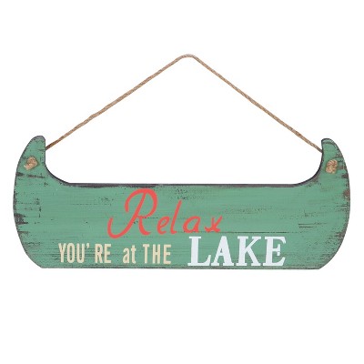 Beachcombers Relax Lake Canoe Shape Sign 5.875 x 0.25 x 14 Inches.