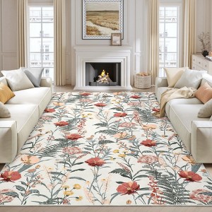 Modern Washable Area Rug for Living Room, Floral Pattern Floor Rug with Non Slip Backing, Low Pile Floor Carpet for Living Room Office - 1 of 4