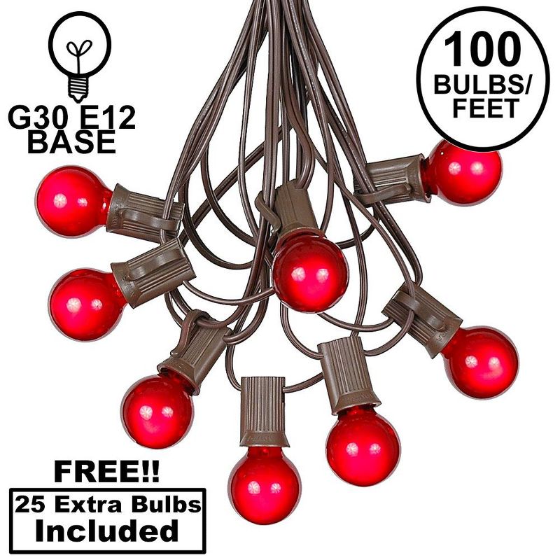 Novelty Lights 100 Feet G30 Globe Outdoor Patio String Lights, Brown Wire, 1 of 7