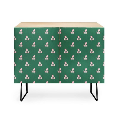 Maritza Lisa Retro Pink Leaf Pattern Credenza - Deny Designs