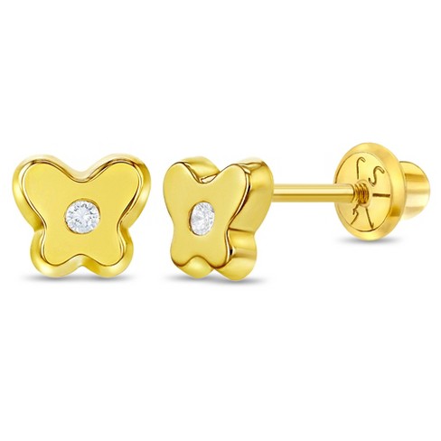 Girls' Polished CZ Star Screw Back 14K Gold Earrings - in Season Jewelry