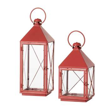 19.5"H and 13.5"H Sullivans Holiday Red Metal Lantern - Set of 2