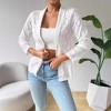 Women's Lace Embroidered 3/4 Sleeve Notch Lapel Casual Cardigan - Lightweight Open Front Blazer - 3 of 4
