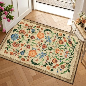 Modern Floral Printed Area Rugs Machine Washable Soft Non Slip Farmhouse Carpet Stain Resistant Low Pile Rug for Kitchen Living Room Laundry Bedroom - 1 of 4