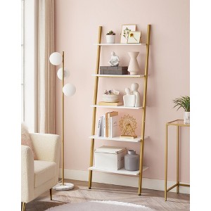 5-Tier Industrial Ladder Shelf, Leaning Wall Bookshelf with Rustic Brown Shelves, Stable Steel Storage Rack - 1 of 4