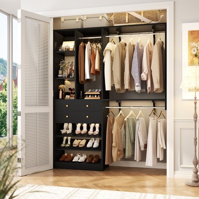 Aheaplus Closet System with Wooden Drawers and Two Hanging Rods