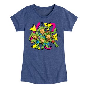 Girls' - Teenage Mutant Ninja Turtles - Retro Character Group Fitted Short Sleeve Graphic T-Shirt - 1 of 4