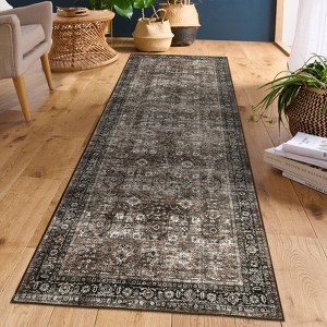 Vintage Area Rug Washable Floral Print Indoor Carpet with Non-Slip Backing - 1 of 4