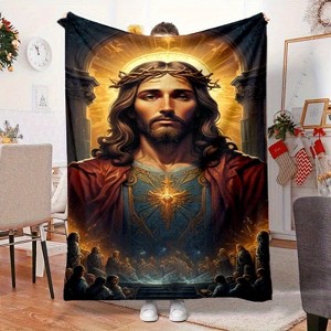 Lomsoe Jesus Themed Print Flannel Blanket - All Seasons Soft and Warm Throw Blanket for Bed, Napping, Camping, Travel, Office - 1 of 4