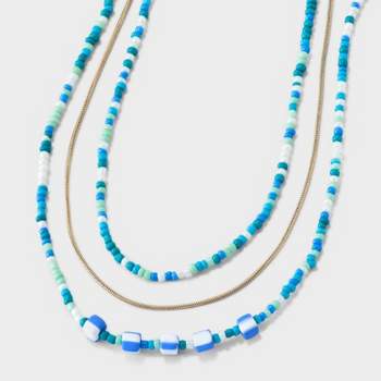 Mini Beaded and Disc Charm Layer Necklace - Universal Thread™ Blue