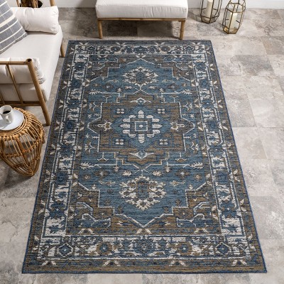 Jamie Blue and Brown Reversible Synthetic Area Rug