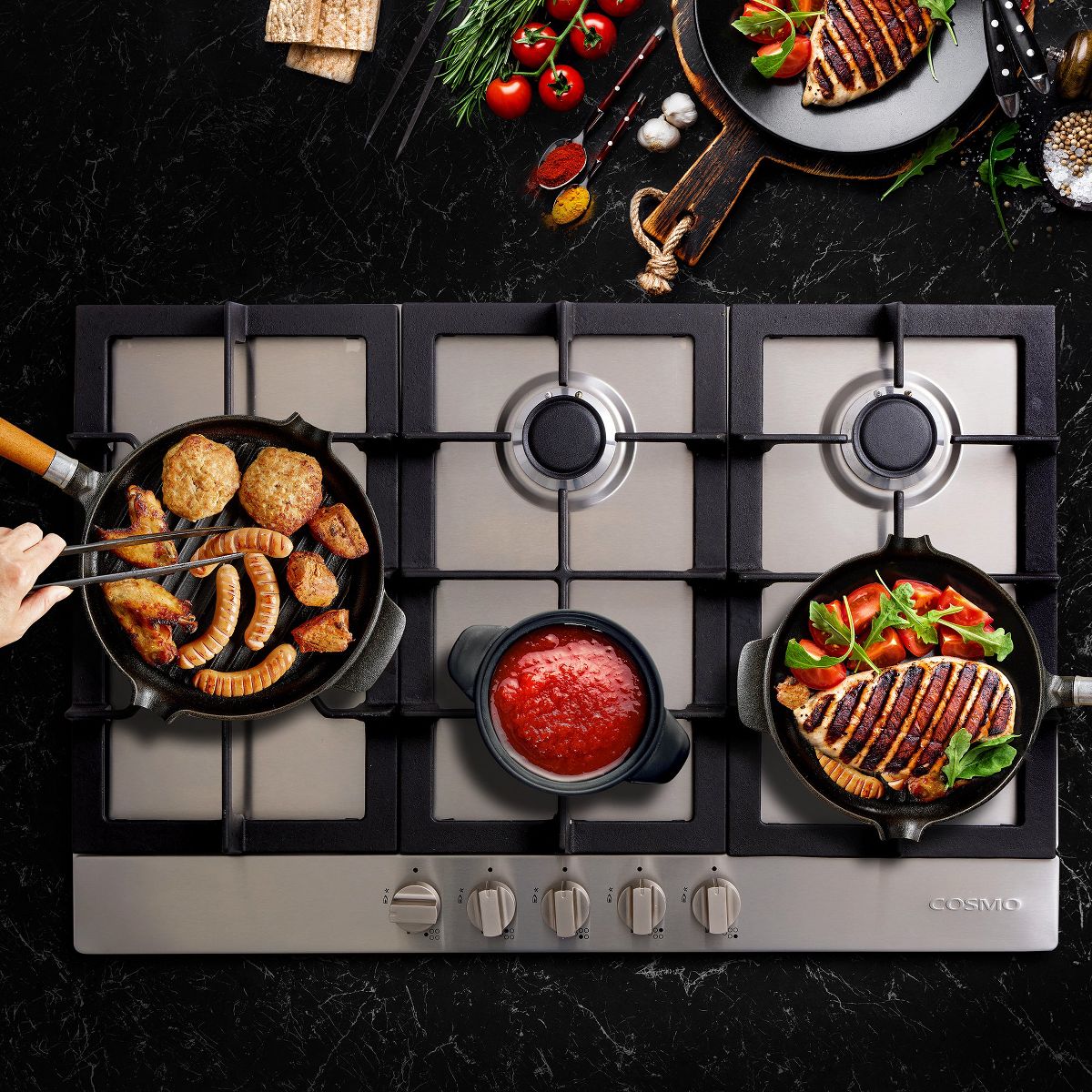 Cosmo COS-850SLTX-E 30 in. Gas Cooktop in Stainless Steel with 5 Sealed Brass Burners - thumbnail 2