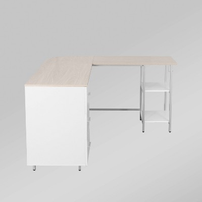Sand Wood L-Shape Gaming Computer Desk with Drawer