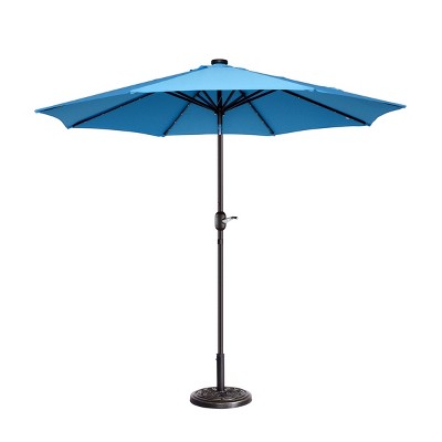 Nature Spring Patio Umbrella with LED Solar Lights - 9', Blue