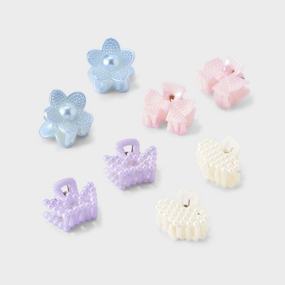 Girls' 8pk Mini Pearl Heart Crown Claw Set - Cat & Jack™: Fashion Hair Clips, Shapes Pattern