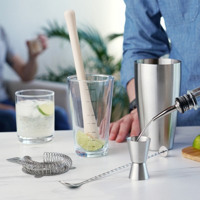 True 7-Piece Stainless Steel and Wood Cocktail Shaker Set