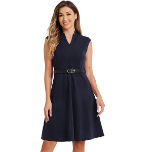 INSPIRE CHIC Women's V Neck Wear to Work Sleeveless Flare Knee Length Dresses - 1 of 4