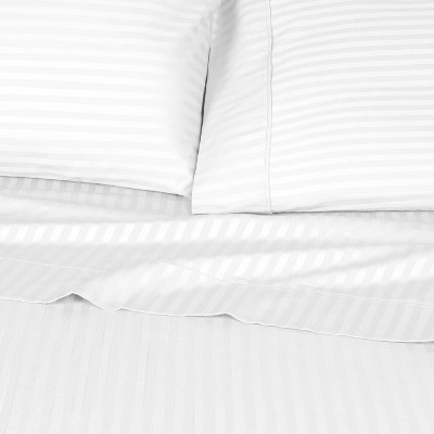 White Full Egyptian Cotton Deep Pocket Striped Sheet Set