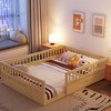 Full Floor Bed Frame with Fence, Wood Kids Floor Beds Frame for Bedroom Playroom - image 3 of 4