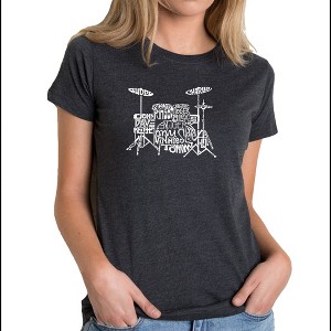 LA Pop Art Women's Premium Blend Word Art T-shirt - Drums - 1 of 4