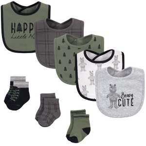 Hudson Baby Infant Boy Cotton Bib and Sock Set 8pk, Beary Cute, One Size - 1 of 2