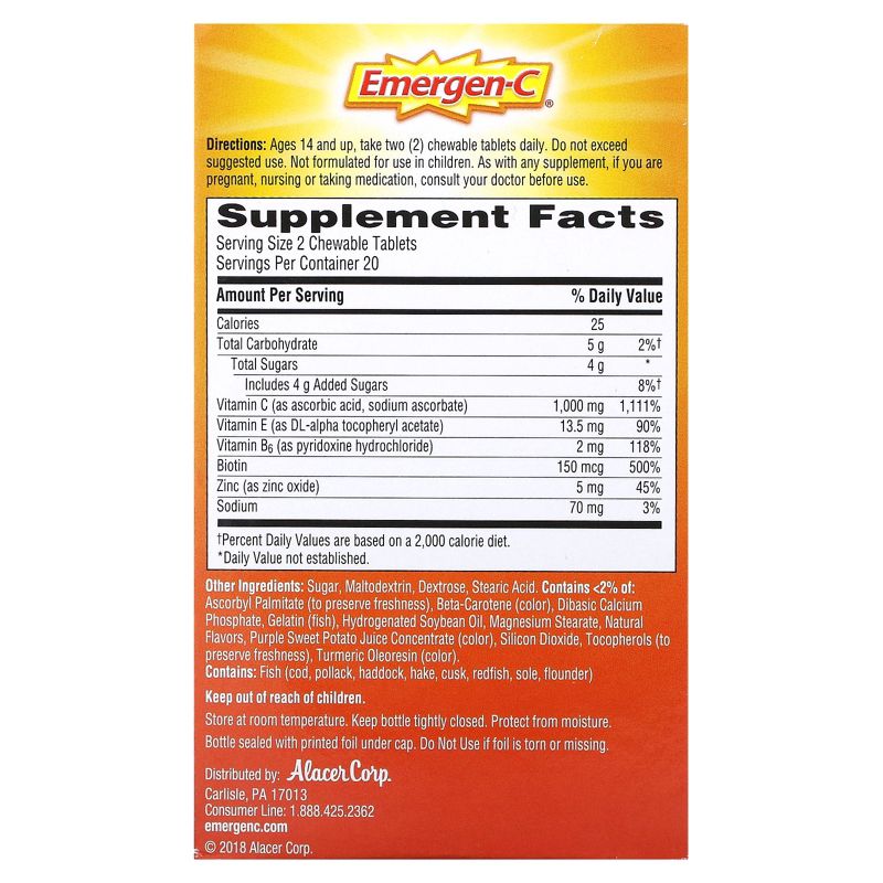 Emergen-C Vitamin C Chewables, Orange Blast, 1,000 mg, 40 Chewable Tablets (500 mg per Tablet), 2 of 4
