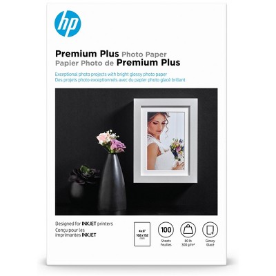 HP Premium Plus Photo Paper, Glossy, 80 lb, 4 x 6 in. (101 x 152 mm), 100 sheets CR668A