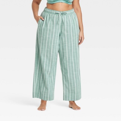 Women's Striped Cotton Blend Pajama Pants - Auden™ Green 1X