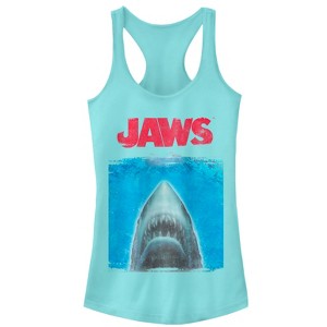 Juniors Womens Jaws Shark Movie Poster Racerback Tank Top - 1 of 3