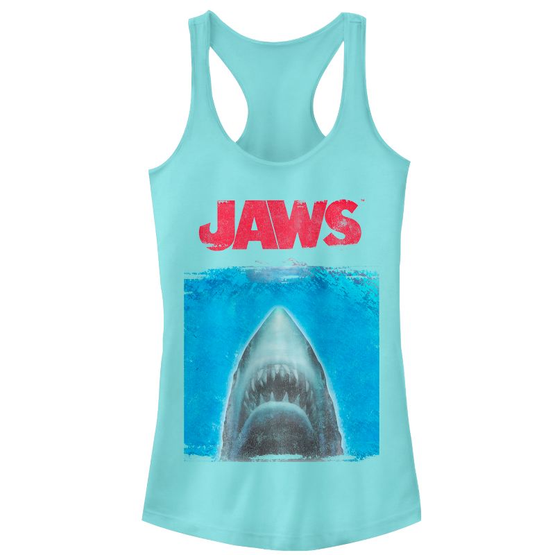 Juniors Womens Jaws Shark Movie Poster Racerback Tank Top, 1 of 4