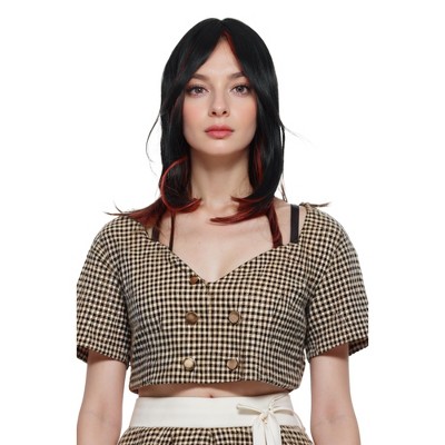 Alilang Women's Long Layered Straight Wig Synthetic Hair Fiber with Layered Bangs and Natural Highlights