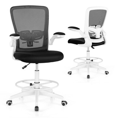 Tangkula Drafting Chair Tall Office Chair Ergonomic Computer Standing Desk Chair w/ Flip-Up Armrests