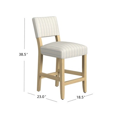 Blue and White Striped Upholstered Wood Counter Stool