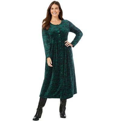 Woman Within Plus Size 21-Button Velour Dress