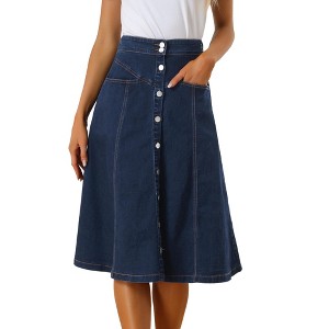 INSPIRE CHIC Womens' Stretchy High Waist Buttons Front Flowy Midi A-Line Skirts with Pocket - 1 of 4